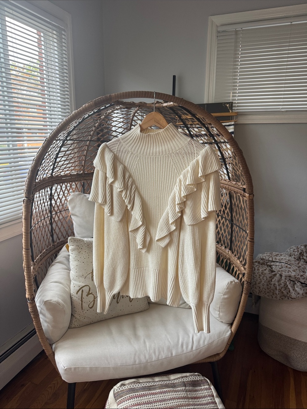 Prologue Cream Ruffle Turtleneck Sweater